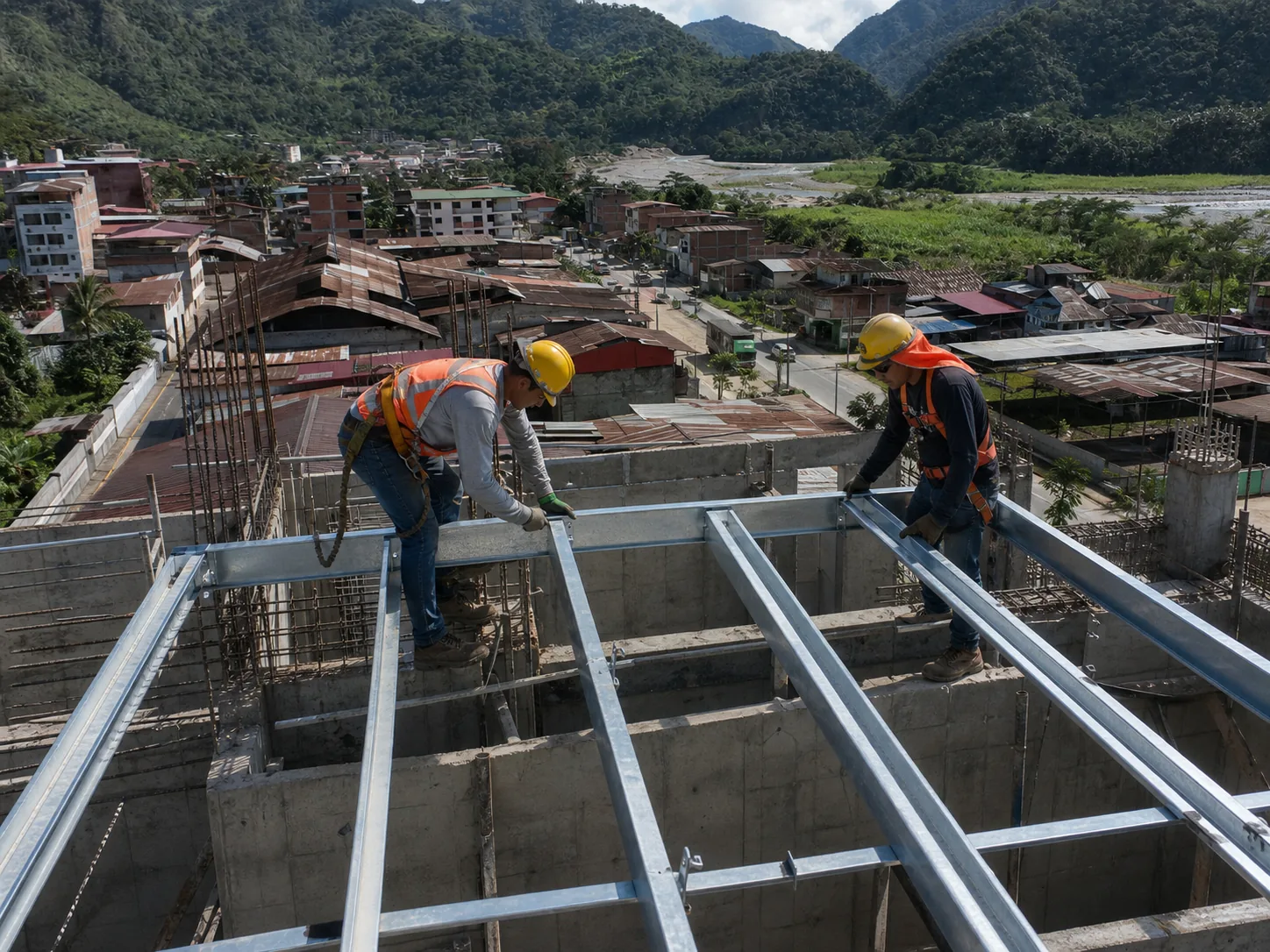 Visualización referencial del alineamiento de viguetas en un entorno inspirado en Chanchamayo